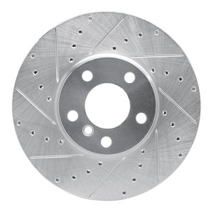 BMW X5 Brake Rotor (1) - Front Left - R1 Concepts - Drilled & Slotted - Silver - `07-`19